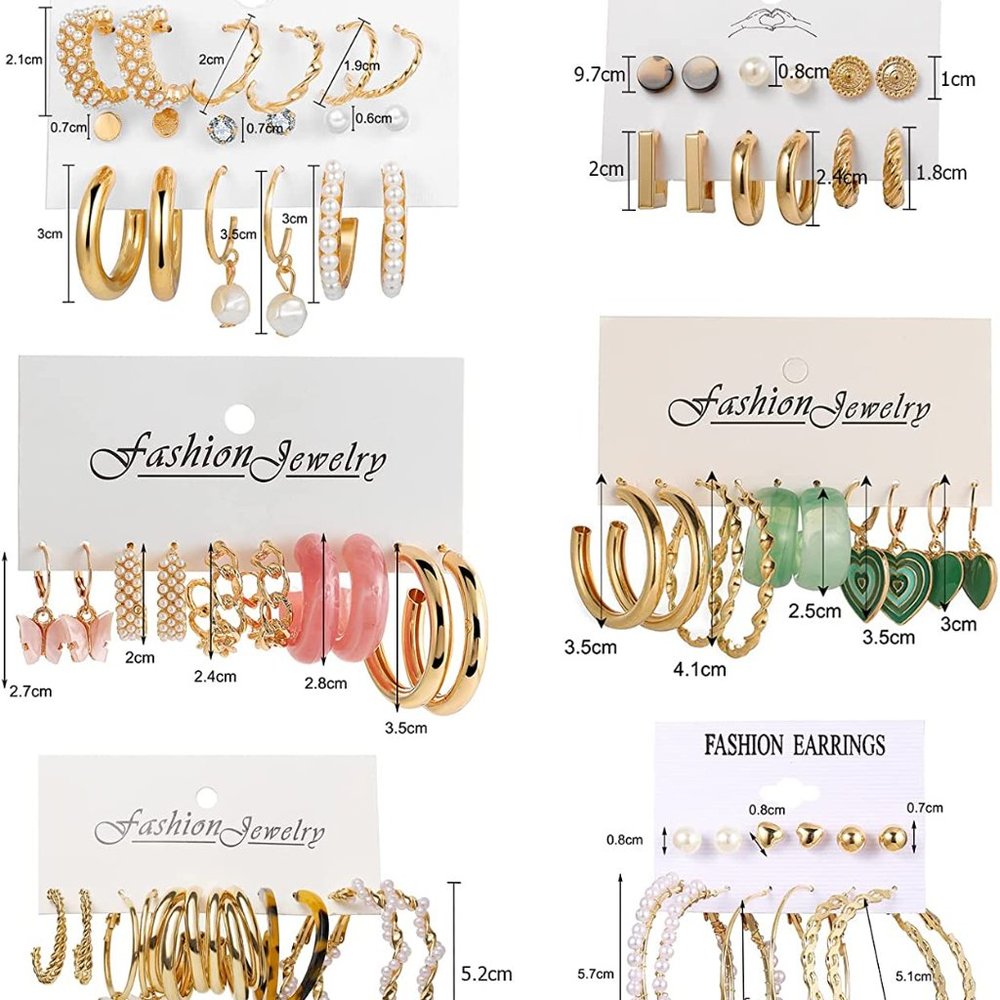 New 36 Pairs Gold Hoop Earrings Set for Women Girls, Fashion Dangle Heart - Picture 6 of 7
